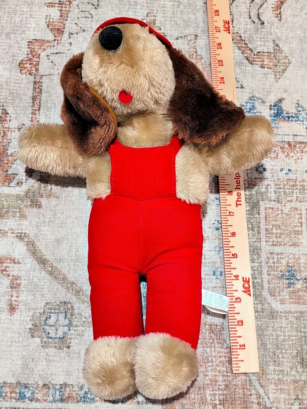 Interpur Vintage Interpur Puppy Dog Plush in Red Corduroy Overalls and Hat